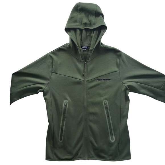 Pink + Dolphin Olive Green Full Zip Hoodie With Zippered Pockets & Embroidered L - Picture 1 of 14